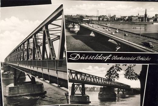 Düsseldorf, Oberkasseler Dauerbehelfsbrücke (Ansichtskarte von 1966)