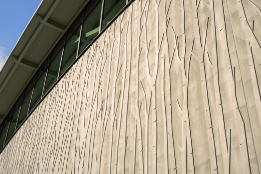 Auwald Sports Centre: Textured concrete surfaces such as these at the Auwald Sports Centre in Gundremmingen are "brought to life" by the interplay of light and shadow