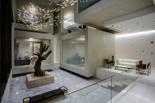 The open-plan courtyard inside the Capital Bank is inspired by Japanese Zen gardens.
