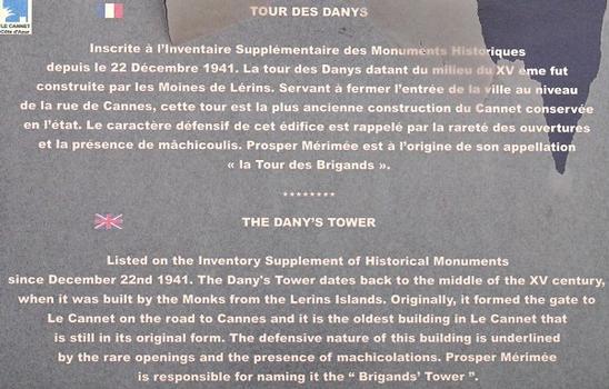 Le Cannet - Tour des Danys (rue de Cannes) - Panneau d'information