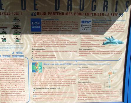 Barrage, centrale hydroélectrique et écluse de Vaugris sur le Rhône: Panneau d'information sur le le groupement EDF - CNR pour l'exploitation