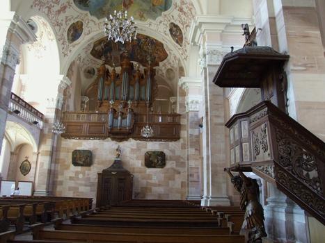Ebersmunster - Eglise Saint-Maurice (ancienne abbatiale) - La chaire avec Samson et l'orgue Silbermann
