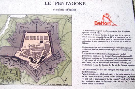 Berlfort - Les remparts de la vieille ville - Plan de l'enceinte en forme de pentagone