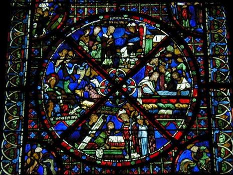 Cathédrale Saint-Etienne de Bourges: Déambulatoire - Vitrail de l'invention des reliques de saint Etienne - médaillon inférieur