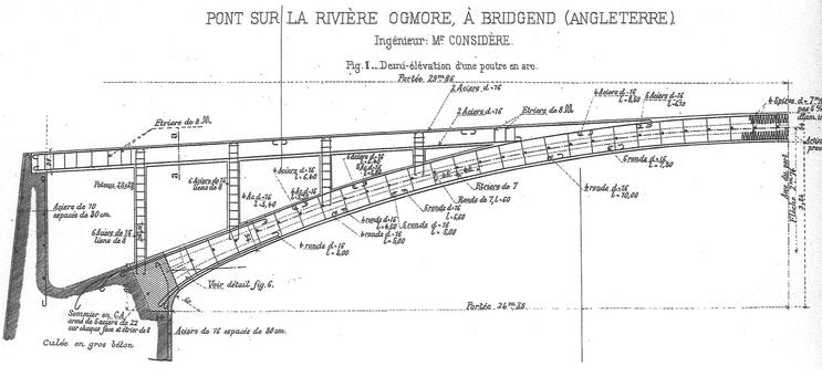 Bridgend - Pont sur la rivière Ogmore conçu par Armand Considère en béton armé fretté