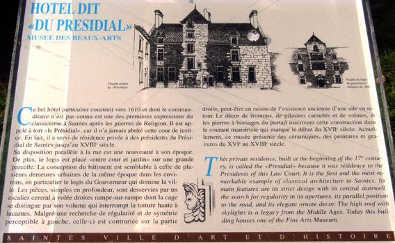 Saintes - Hôtel du Présidial - Panneau d'information