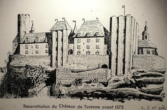 Château de Turenne - Reconstitution du château vers 1575, avant les démolitions des bâtiments après l'achat de la vicomté de Turenne par le roi