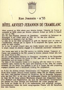 Dijon - Hôtel Arviset-Jehannin de Chambanc - Panneau d'information