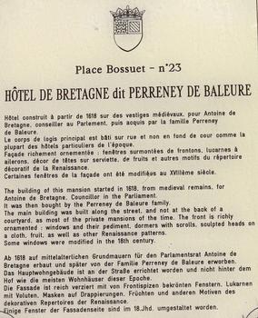 Dijon - Hôtel Perreney de Baleure (hôtel de Bretagne) - Panneau d'information