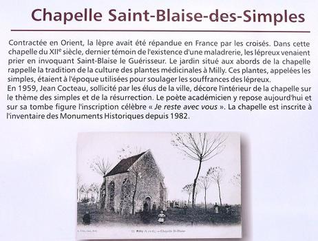 Milly-la-Forêt - Chapelle Saint-Blaise-des-Simples - Panneau d'information