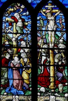 La Roche-Maurice - Eglise Saint-Yves et enclos paroissial - Maîtresse-vitre de la Passion réalisée par l'atelier quimpérois Le Sodec en 1539 grâce au mécénat des Rohan - Détail