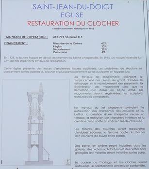Saint-Jean-du-Doigt - Eglise Saint-Jean-Baptiste - Panneau d'information sur la restauration du clocher