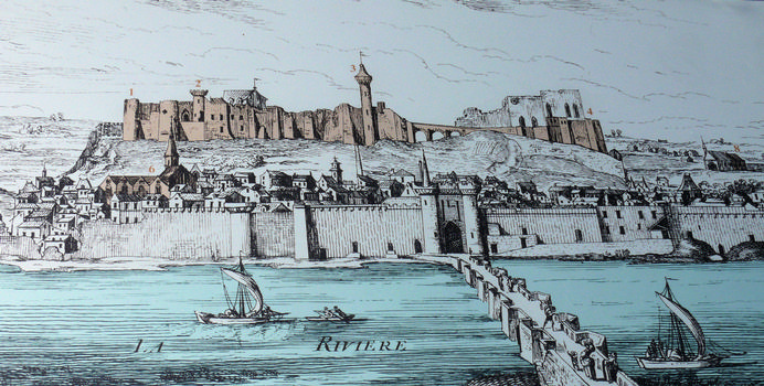 Vue du château et du pont de Chinon au 18ème siècle