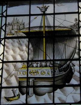 Vitrail du 15e siècle représentant un bateau de Jacques Coeur