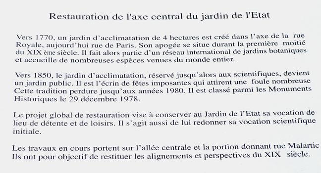 Saint-Denis - Jardin de l'Etat - Panneau d'information sur la restauration du jardin