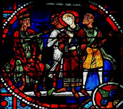 Cathédrale de Laon:Choeur - Lancette de gauche: la vie de saint Etienne - Condamnation de saint Etienne