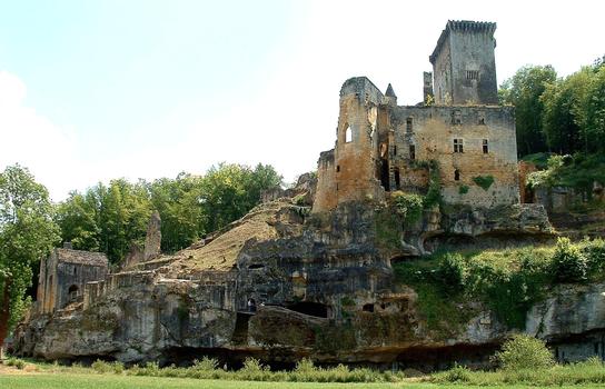 Castrum de Commarque - Ensemble du site avec le château des Beynac au premier plan et les constructions troglodytes dessous