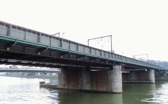 Liège - Pont ferroviaire du Val-Benoît - Ensemble du pont, à côté du pont du Pays-de-Liège