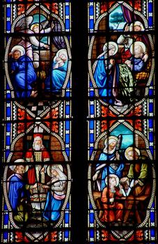 Les Junies - Eglise Sainte-Madeleine - Vitrail du 19ème siècle racontant la vie de Joseph
