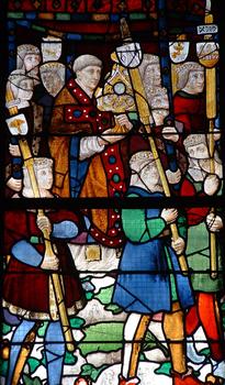 Louviers - Eglise Notre-Dame - Elément d'un vitrail représentant la procession des drapiers le jour de la Fête-Dieu, vers 1490-1495