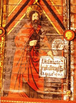 Miré - Eglise Saint-Melaine - Détail d'un personnage peint sur la charpente de la nef
