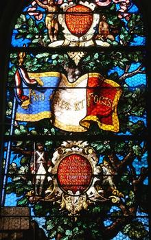 Hans - Eglise Notre-Dame-du-Soldat - Vitrail célébrant deux batailles qui se sont déroulées à proximité, les Champs catalauniques en 451 et la bataille de Valmy en 1792
