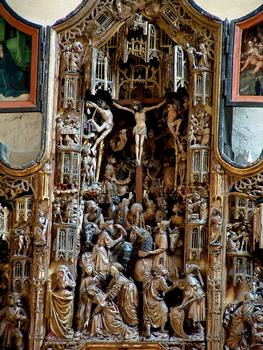 Fromentières - Eglise Sainte-Marie-Madeleine : Rétable anversois du 16ème siècle - Détail de la partie centrale (crucifixion)