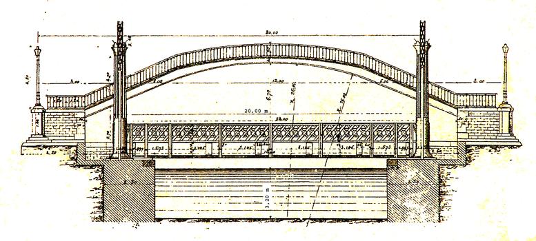 Pont-levant de la rue de Crimée - Dessin dans le livre de Chaix sur les ponts - Coupe longitudinale