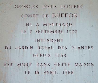 Paris - Museum National d'Histoire Naturelle - Jardin des plantes - Maison de Buffon construite vers 1770 - Plaque commémorative de Buffon
