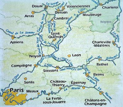 Canal des Ardennes. Map of canals