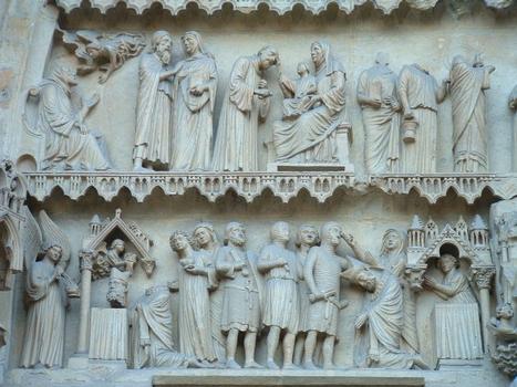Cathédrale de Reims: Transept Nord Portail des Saints - Guérison de l'ermite et Marture de saint Nicaise