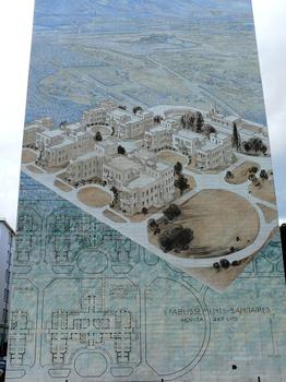 Lyon - Cité «Tony Garnier» - Mur peint représentant l'hôpital Grange-Blanche de Tony Garnier