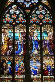 Foussais-Payré - Eglise Saint-Hilaire - Nef - Vitrail de la vie de la Vierge (19ème siècle): Foussais-Payré - Eglise Saint-Hilaire - Nef - Vitrail de la vie de la Vierge (19 ème siècle)