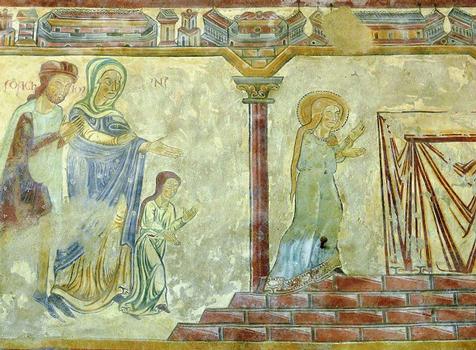 Vieux-Pouzauges - Eglise Notre-Dame - Fresque romane de la présentation de Marie au Temple