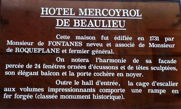 Viviers - Hôtel Mercoyrol de Beaulieu - Panneau d'information