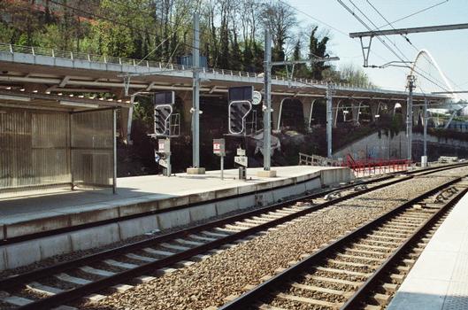 Le pont et la rampe d'accès à la gare TGV des Guillemins, à Liège