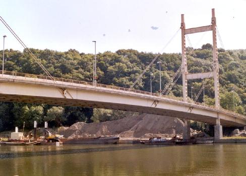 Le pont à haubans métallique de la N909 à Heer-Agimont, sur la Meuse, près de la frontière française