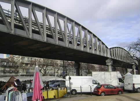 Le tronçon aérien, boulevard de l'Hôpital, de la ligne 5 du métro parisien (Paris 13e), en amont de la gare d'Austerlitz