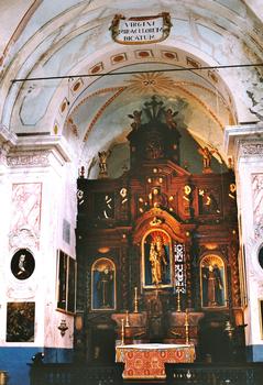 L'intérieur de l'église baroque Notre-Dame-des-Miracles, du couvent des Franciscains, à Saorge