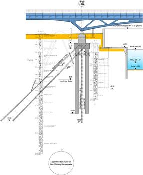 Viaduc sur le Binnenhafen à Hambourg pour le métro aérienFondations de l'axe 50 - coupe longitudinale: Viaduc sur le Binnenhafen à Hambourg pour le métro aérien Fondations de l'axe 50 - coupe longitudinale