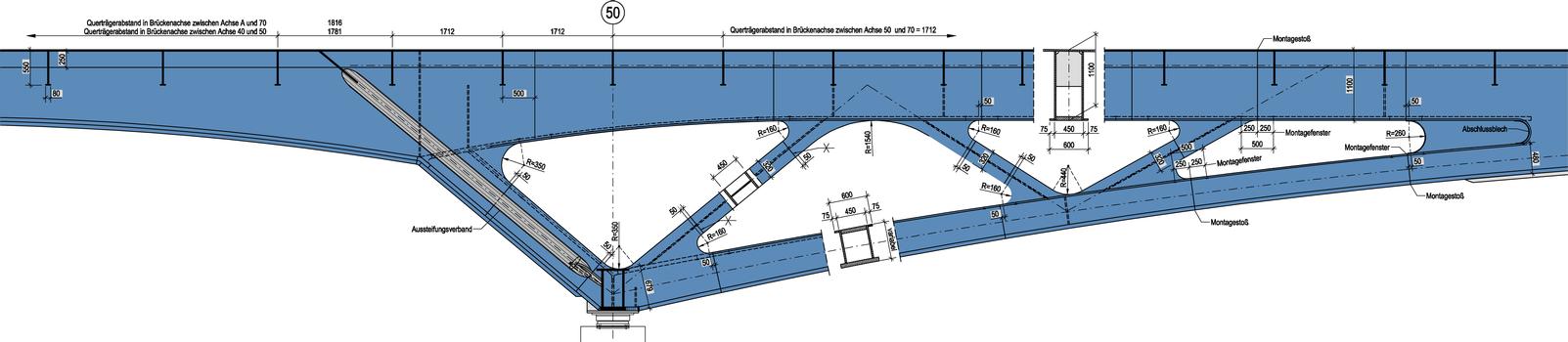 Binnenhafen Viaduct for Hamburg elevated transit systemLongitudinal section - Axis 50
