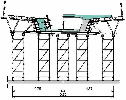 Czerniakowski-Brücke: Czerniakowski-Brücke – Trog-außen- und Kragarm-schalung für den überbau mit VARIO GT 24 und MULTIFLEX auf ST 100 Stapeltürmen