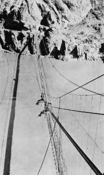 Kaibab Trail Suspension Bridge: 
Laying off main cables for hangers 
(HAER, ARIZ,3-GRACAN,3-18)