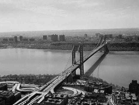 George Washington Bridge: Long distance looking towards New Jersey and slightly downstream 
(HAER, NY,31-NEYO,161-3)
