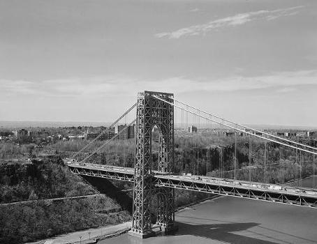 George Washington Bridge: General view of New Jersey tower with New Jersey in background 
(HAER, NY,31-NEYO,161-9)