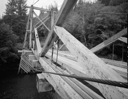 Chow Chow Bridge. Detail view of cable and deck connection. 
(HAER, WASH,14-TAH.V,1-8)