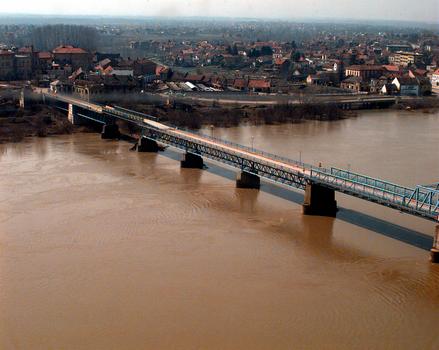 An aerial view of the Brcko Bridge that is currently under construction during Operation Joint Endeavor