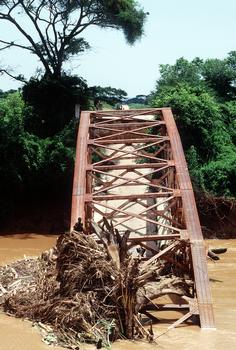 A destroyed bridge that spanned one of the rivers near Kismayo