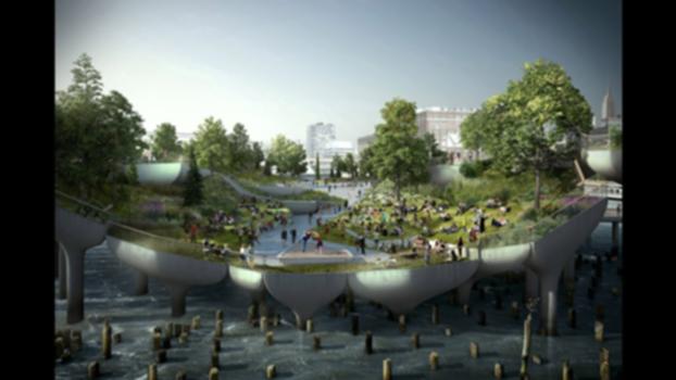 Pier55, New York's first floating park, gets the go-ahead:Pier 55, the park that will float above the Hudson river, is slated to start construction this summer, after receiving approval from the U.S. Army Corps of Engineers. The 2.7-acre park was funded by the Hudson River Park Trust, an entity set up by Barry Diller and Diane Von Fürstenberg who personally put up $113 million dollars for the project.