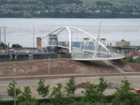 NEW SEABRAES FOOT-BRIDGE IN DUNDEE, SCOTLAND:footage of the new bridge connecting the city centre with the riverside area of Dundee
